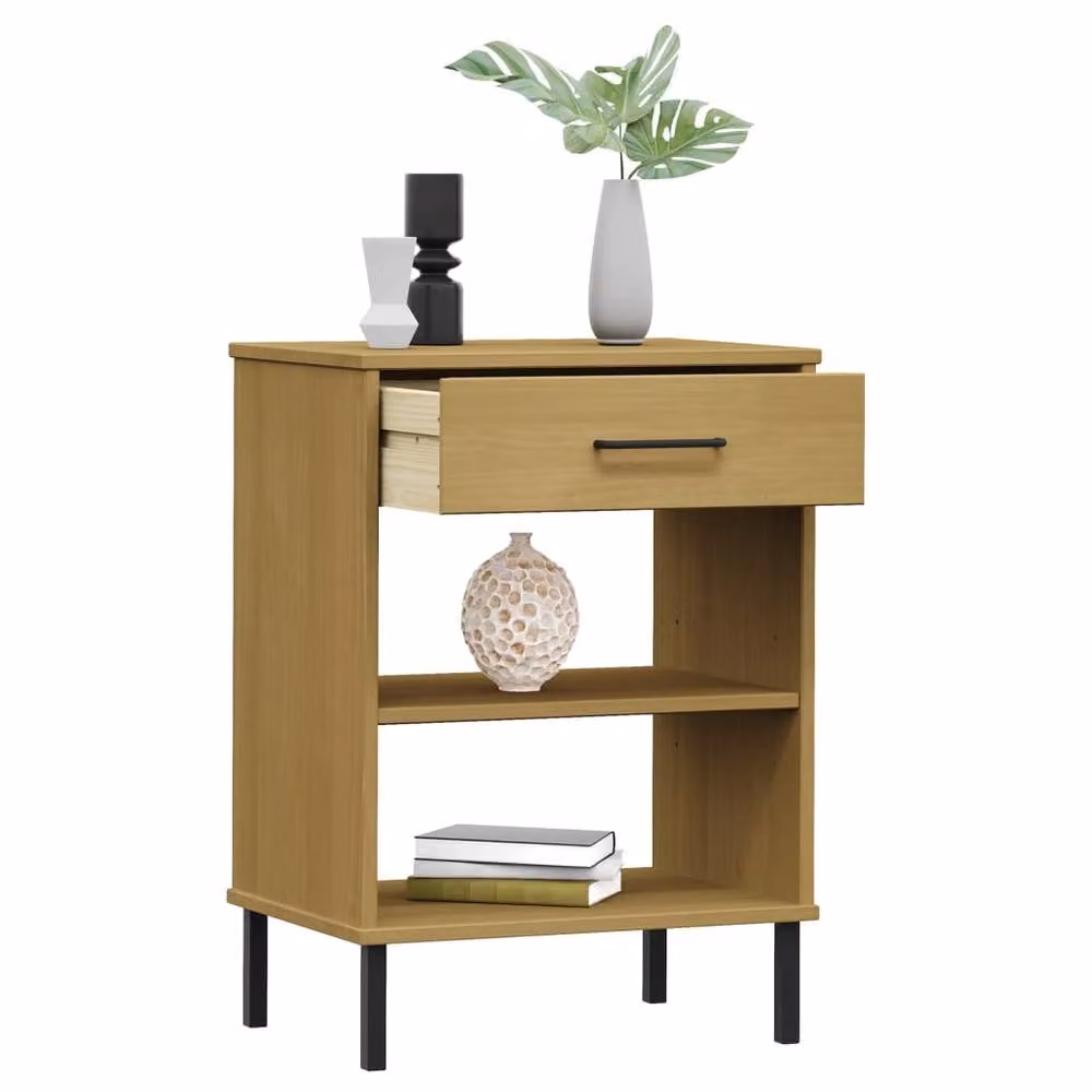 Berkfield Home Oslo Console Cabinet in Brown Solid Pine Wood with Metal Legs – 3