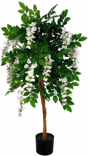 Leaf Design UK Realistic Artificial White Wisteria Tree with Green Leaves, Height: 130 cm