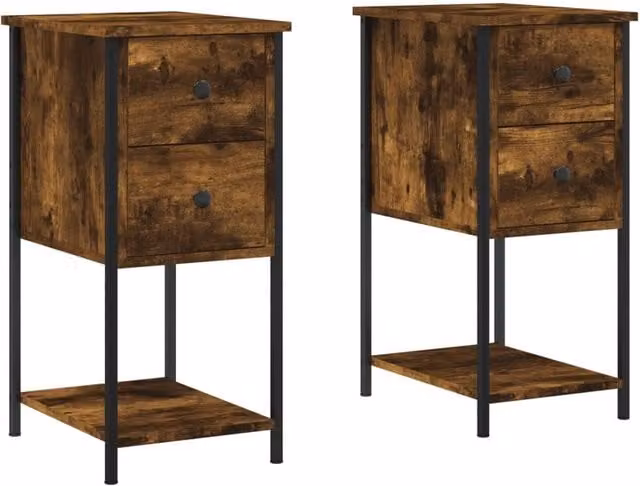 Berkfield Home Set of 2 Smoked Oak Bedside Cabinets in Brown, W/D/H: 32 x 42 x 70 cm – 1