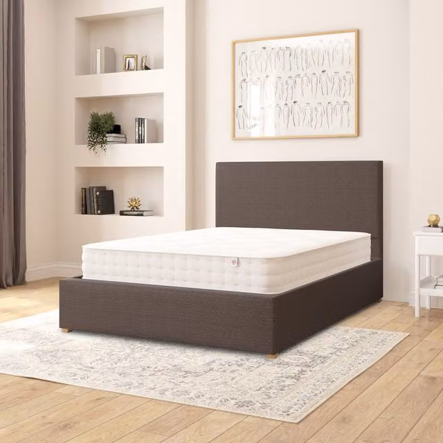 Aspire Garland Upholstered Ottoman Storage Bed in Saxon Twill Fabric, Anthracite Grey, W/D/H: 140 x 200 cm