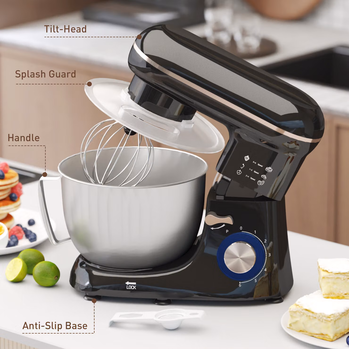 HOMCOM 1300W Kitchen Stand Mixer with Attachments and Accessories in Black – 8