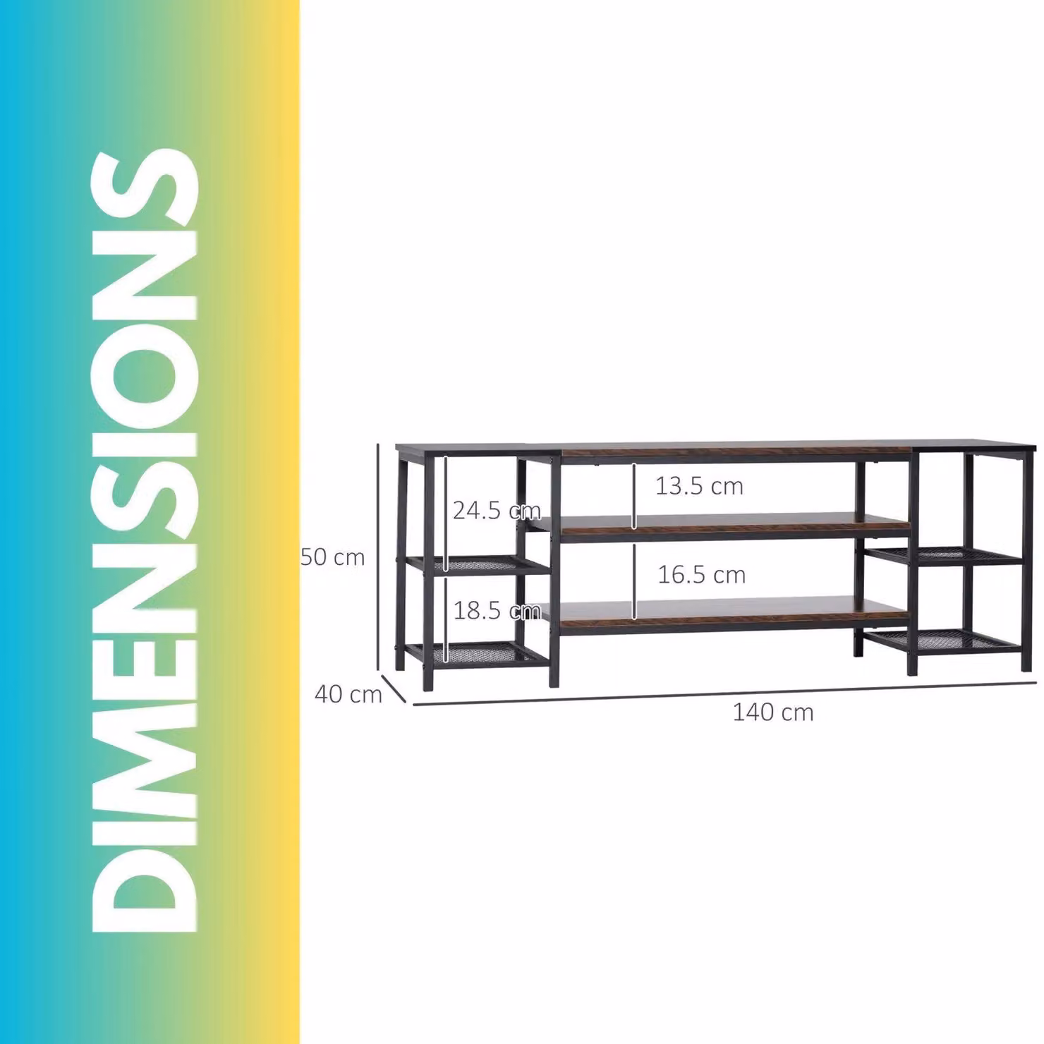 Pirlo Plush 3 Tier Brown TV Stand Unit with Open Shelves, W: 114.7 cm, D: 38.2 cm, H: 55.6 cm – 3