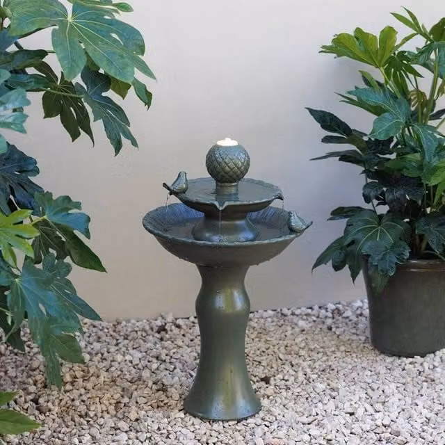 Primrose Perchnig Bothwell Birds 3 Tier Ceramic Water Fountain in Green