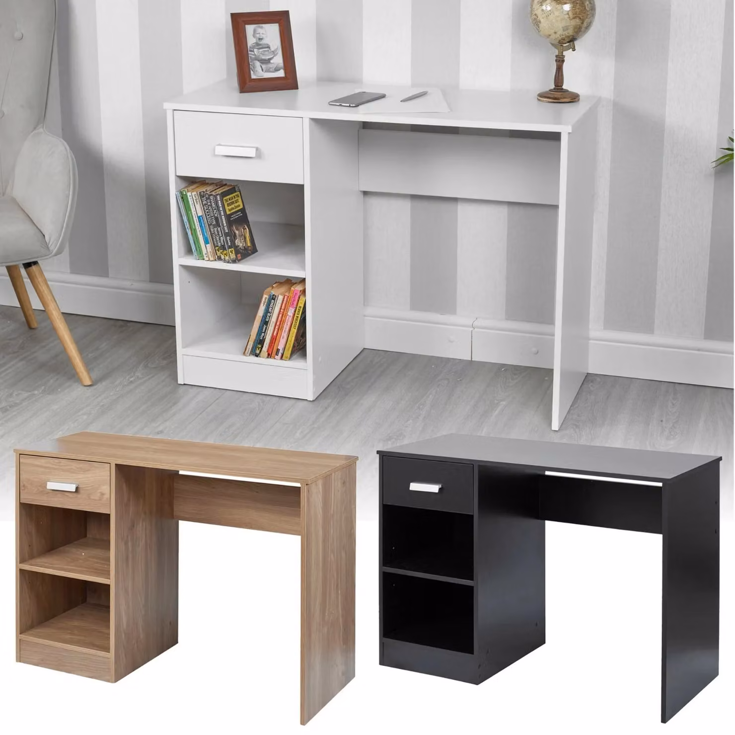 EONLION Black Wooden 1-Drawer Computer Desk and Dressing Table – 2