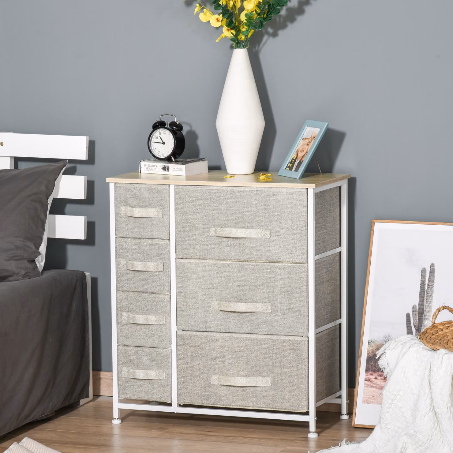 HOMCOM 7 Drawer Vertical Linen Storage Dresser Tower with Metal Frame in Grey – 2
