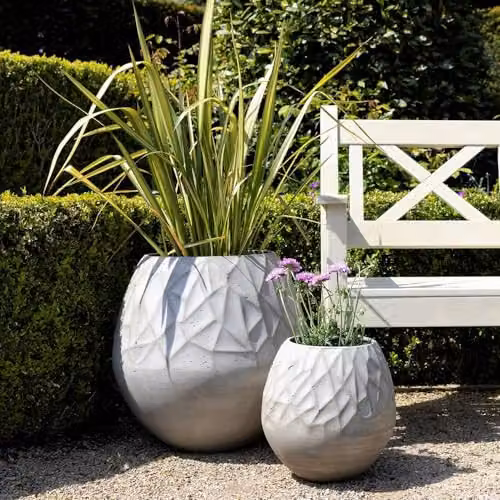 Primrose Geometric Pattern Effect Concrete Planter in Grey, Beige or White, Height: 50 cm – 5