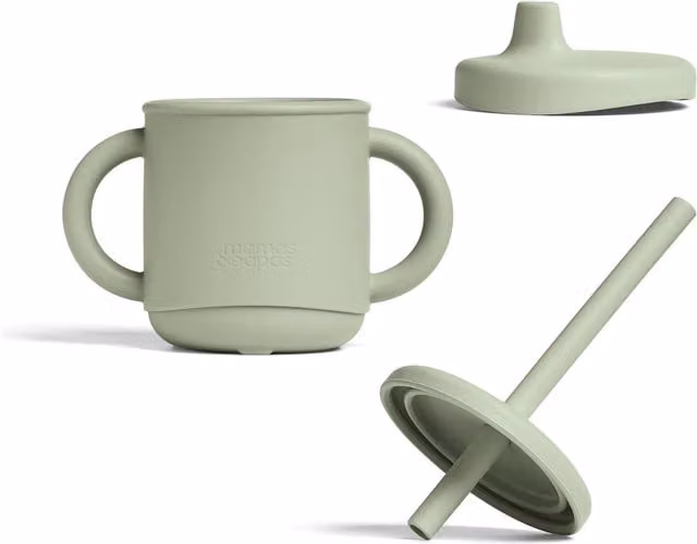 Mamas and Papas 3-in-1 Silicone Sippy Cup with Straw in Green