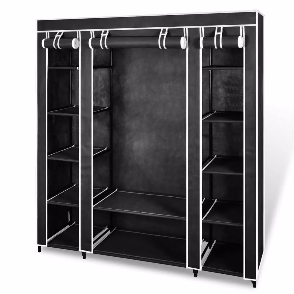 Berkfield Home Durable Fabric Wardrobe with Internal Shelves and Hanging Rod, Black, W/D/H: 45 x 45 x 176 cm – 2