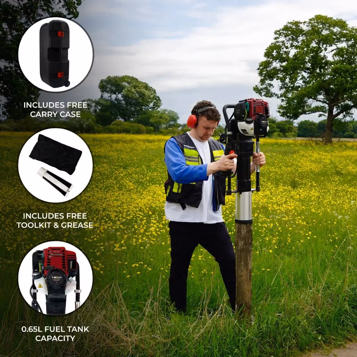 Monstershop T-Mech 4 Stroke Petrol Post Driver in Black – 2