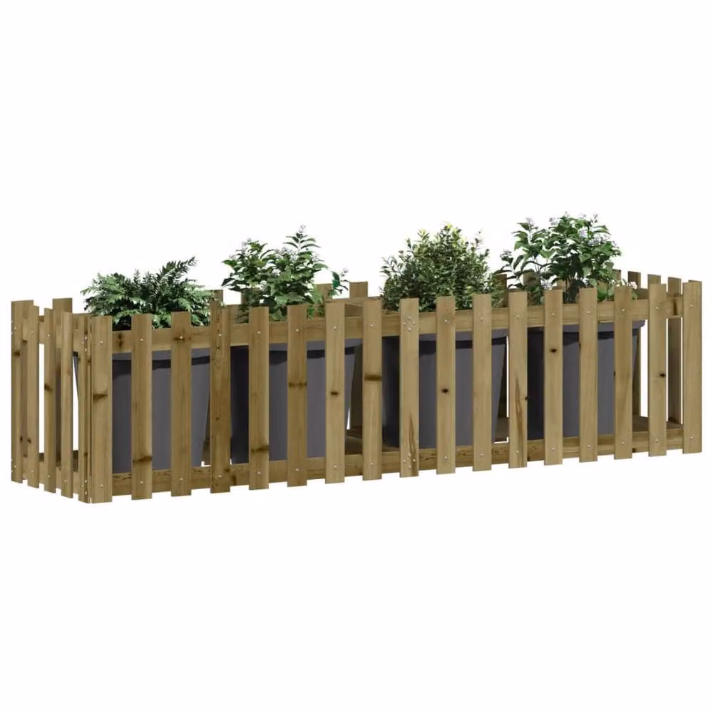 Berkfield Home Garden Raised Bed with Fence Design in Brown Impregnated Pine Wood, W/D/H: 200 x 50 x 50 cm – 3