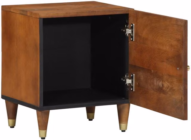 Berkfield Home Solid Wood Bedside Table in Honey Brown with Gold Accents – 1