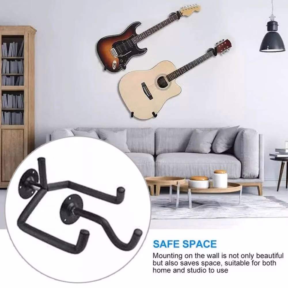 FLAVORA Horizontal Guitar Wall Mount Hook Rack Hanger Stand in Black – 3