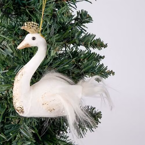 Shatchi White Swan Christmas Hanging Decoration Textile Pendant Figure W/H: 12 x 13 cm – 2