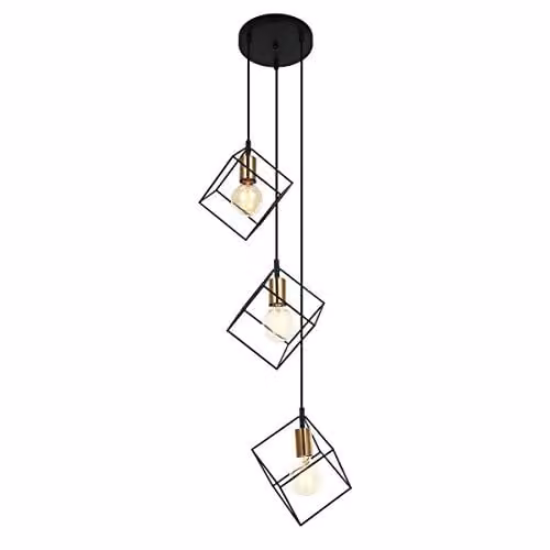 Netlighting Morestel Modern Suspended Pendant Light in Black and Gold with 3 E27 Dimmable Lamps