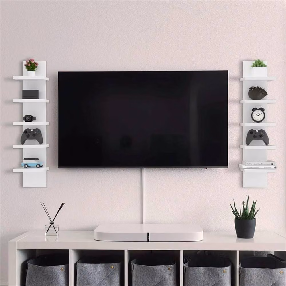 VOGREX 5-Tier Vertical Floating Wall Shelf Unit in White Matt MDF – 3