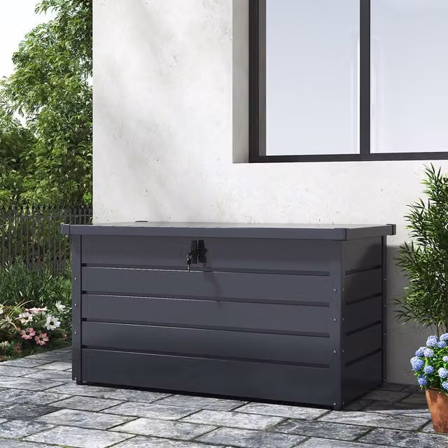 Breeins Lockable Galvanised Steel Garden Storage Box in Matt Black or Anthracite