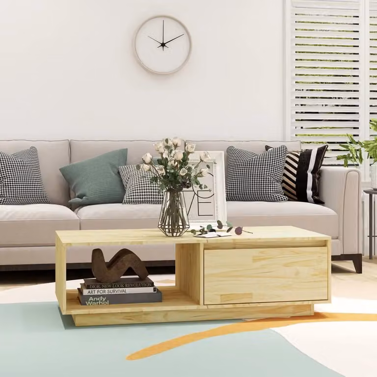 Berkfield Home Modern Rectangular Coffee Table in Brown Solid Pinewood, W: 110 cm, D: 50 cm, H: 33.5 cm