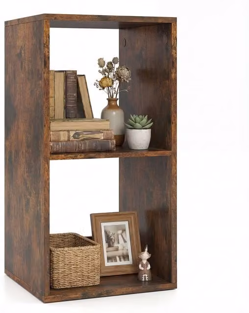Costway 2-Cube Modern Wall Mounted Bookcase Set in Brown