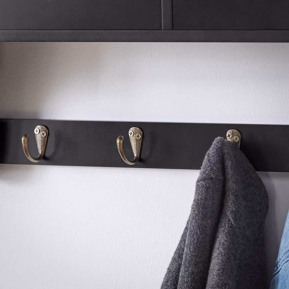 SoBuy Modern Wall-Mounted Coat Rack with Dual Drawers and Shelf in Black, W: 60 cm, D: 15 cm – 4