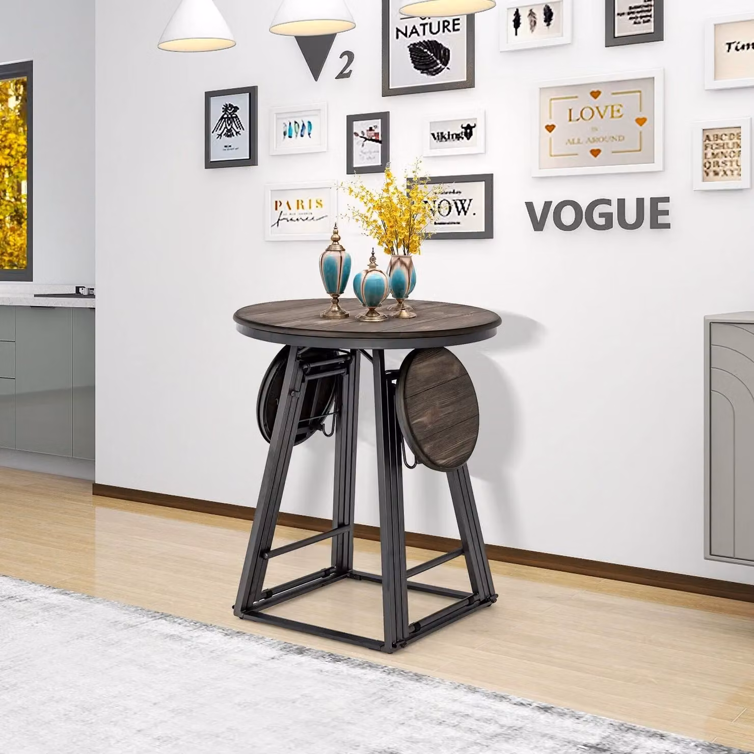 Costway 3-Piece Round Dining Bar Table and 2 Foldable Stools Set in Grey – 2