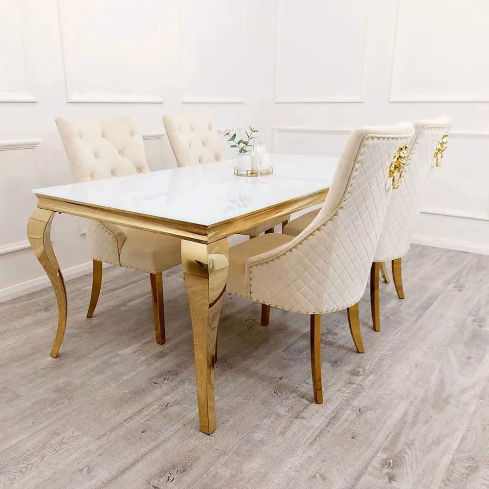 Celebrity Interiors Louis Rectangular Glass Top Dining Table in White, W/D/H: 160 x 90 x 74 cm