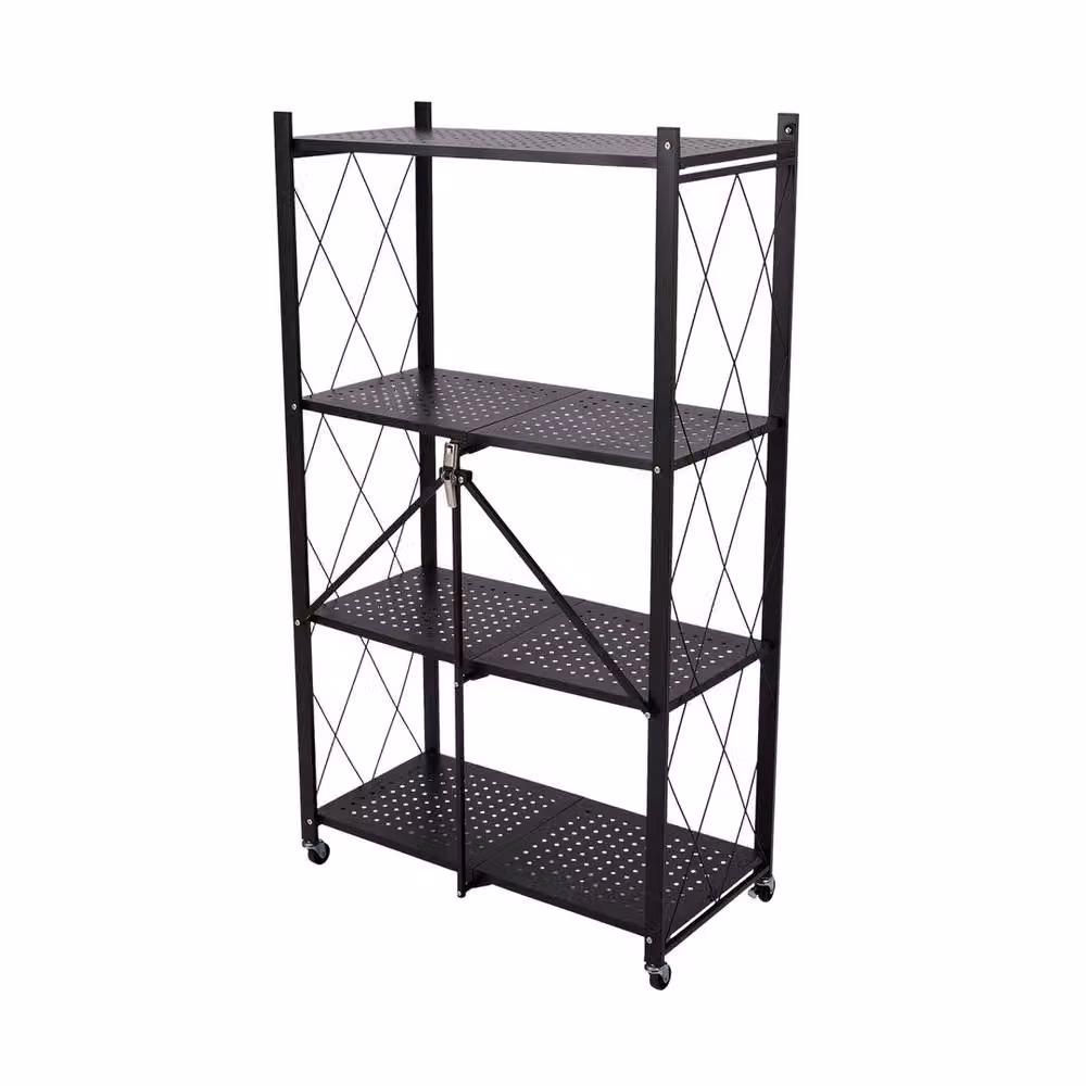 FORGEVIO Black 4-Tier Foldable Metal Storage Rack, W/D/H: 71 x 34 x 124 cm – 3