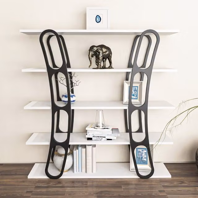 Decorotika Adar 5-Tier Modern Freestanding Bookshelf in White and Black, W/D/H: 120 x 25 x 120 cm