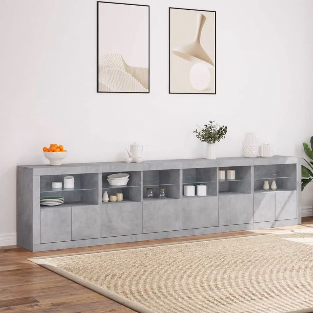 Berkfield Home Modern Sideboard with Integrated LED Lights in Concrete Grey, W: 283 cm, D: 37 cm, H: 67 cm – 3