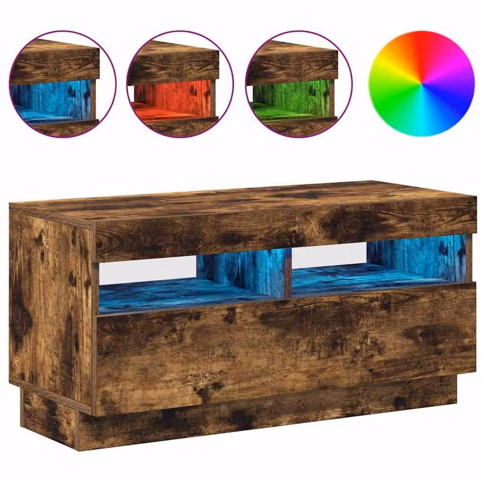 Berkfield Home TV Cabinet with LED Lights in Smoked Oak Brown, W/D/H: 80 x 35 x 40 cm – 4