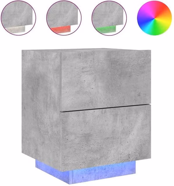 Berkfield Home Modern Bedside Cabinet with Integrated LED Lighting in Concrete Grey Matt MDF – 1