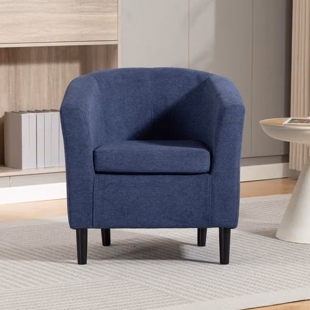 Artemis Home Beulah Blue Fabric Tub Accent Chair with Armrests and Solid Wood Frame