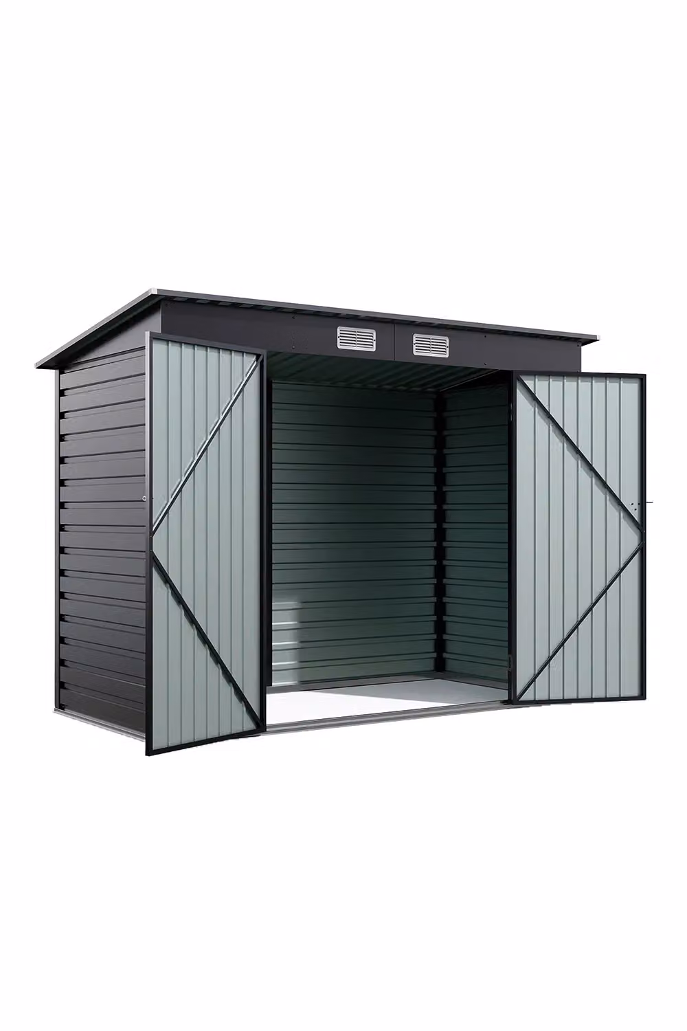H&O Direct Modern Pent Galvanised Steel Outdoor Storage Shed with Double Doors and Side Vent, Black, W/D/H: 239.5 x 120.5 x 182.6 cm – 3