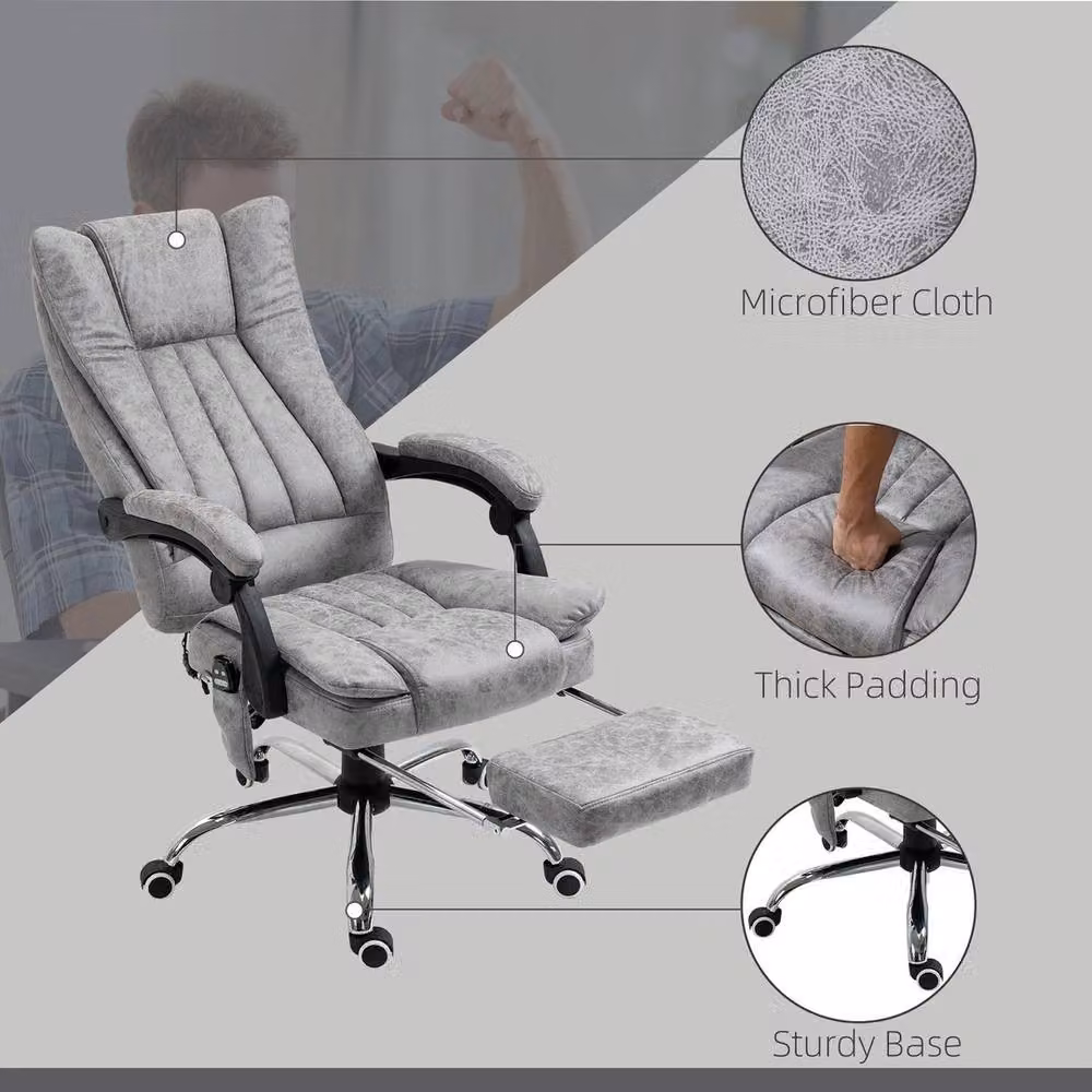 FORGEVIO 6 Point Massage Recliner Chair with Heat and Vibration in Grey Microfibre Upholstery – 4