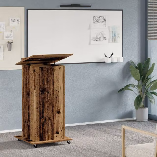 Berkfield Home Rustic Lectern Podium with Wheels in Brown Engineered Wood – 1