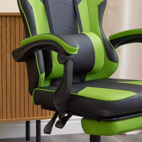 Samuel Alexander Ergonomic Green Faux Leather Gaming Chair with Headrest and Foot Ring – 4
