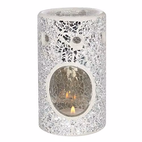 Something Different Silver Pillar Crackle Glass Tealight Oil Burner – 2