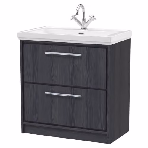 Balterley Floor Standing Bathroom Vanity Unit with Rectangular Basin and 2 Soft Close Drawers, Graphite Grey, W: 83.0 cm, D: 47.1 cm, H: 86.7 cm – 1