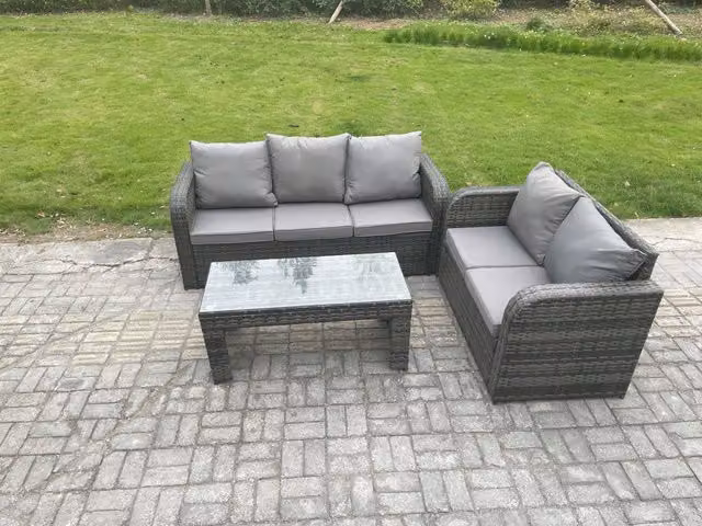 Fimous Dark Grey Mixed Rattan Garden Furniture Set with Rectangular Coffee Table