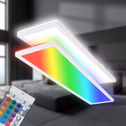Briloner RGBW LED Ceiling Panel Lamp with Remote Control and Indirect Light, White, W/D/H: 98 x 20 x 3 cm – 1