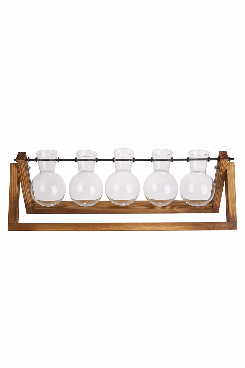 Living and Home Bulb Shape Hydroponic Glass Vase with Wooden Stand in Transparent – 2