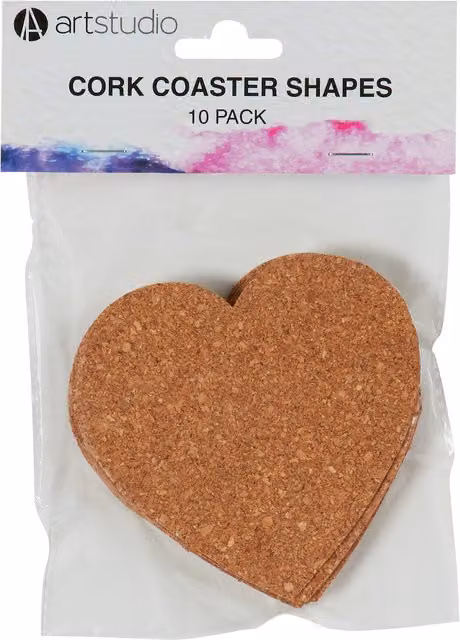 Art Studio Pack of 10 Heart Shaped Brown Cork Coasters