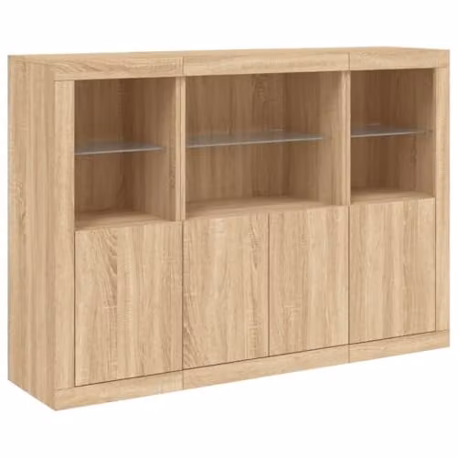 vidaXL Set of 3 Modern Sonoma Oak Sideboards with Integrated LED Lights in Brown Engineered Wood – 1