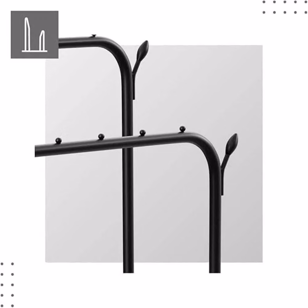 VOGREX Heavy Duty Black Metal Clothes Rail with Dual Hook and Rail Matrix, Matt Black, H 145 x W 110 x D 55 cm – 3