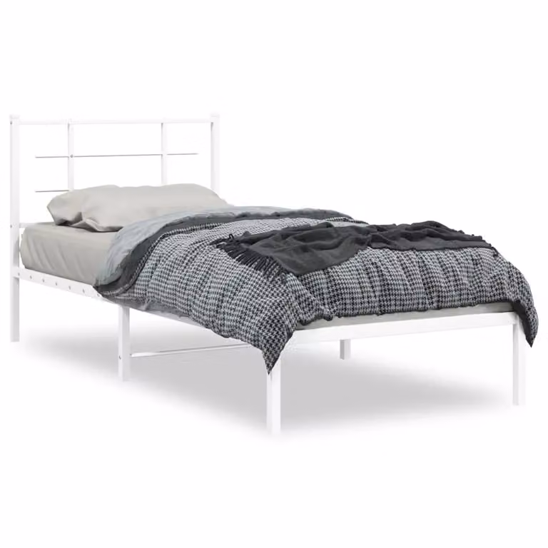 Berkfield Home Metal Bed Frame with Headboard, White, W/D/H: 90 x 200 cm
