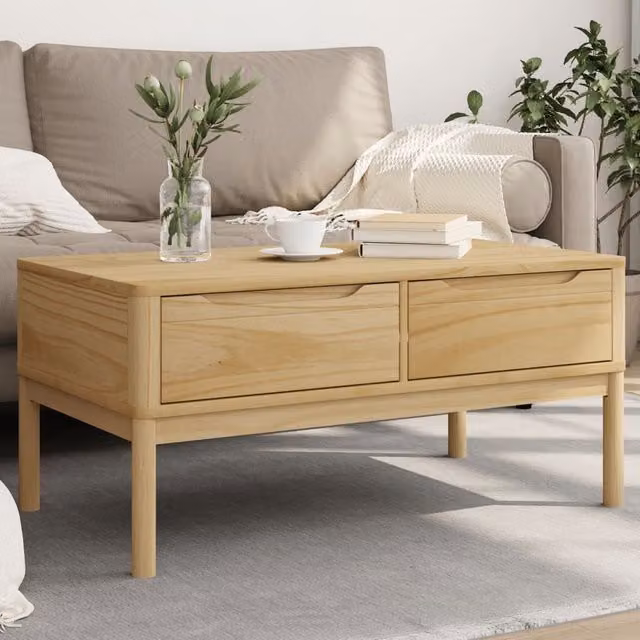 Berkfield Home FLORO Coffee Table in Wax Brown Solid Pine Wood W/D/H: 99 x 55.5 x 45 cm