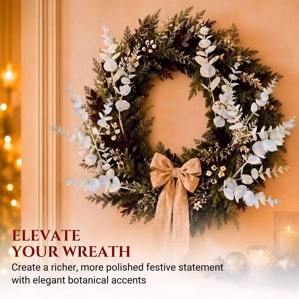 Shatchi White Glitter Artificial Eucalyptus Christmas Decoration Picks, 6 Pack, Height: 55 cm – 4