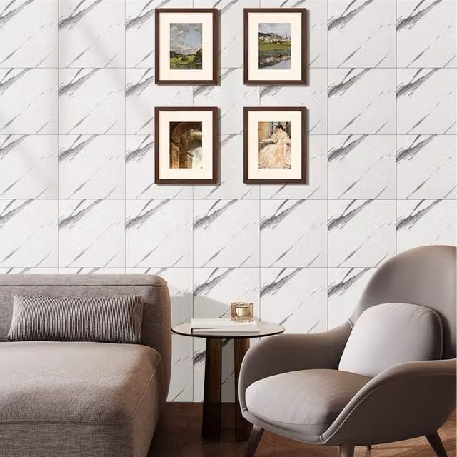 Livingandhome Set of 10 Calacatta White Marble PVC Adhesive Wall Stickers