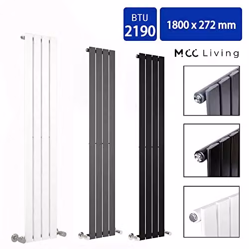 MCC Direct Designer Flat Panel Double Radiator, Black, H: 1800 mm, W: 272 mm, D: 27.2 cm – 2