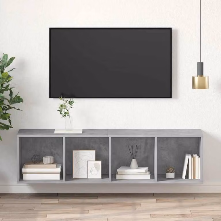 Berkfield Home Wall-mounted TV Cabinet in Concrete Grey, W/D/H: 37 x 37 x 142.5 cm