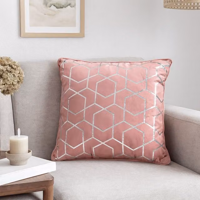 Voltico Foil Printed Square Filled Cushion in Anthracite or Pink, W/D/H: 43 x 43 x 43 cm